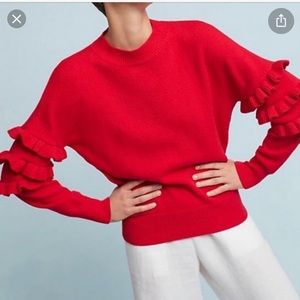 Anthropologie Line & Dot red ruffle sleeve sweater